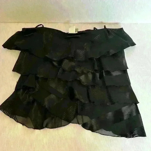 CACHE NWT Black Tier Ruffle Adjustable Spaghetti Strap Top 100% Poly Women Sz L - Picture 9 of 10